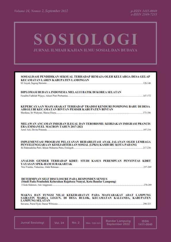 					View Vol. 24 No. 2 (2022): SOSIOLOGI: Jurnal Ilmiah Kajian Ilmu Sosial dan Budaya
				